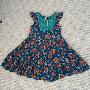 Matilda Jane Student Leader Ruffle Dress Girls Sz 8 Blue Pink Rose Floral Twirly
